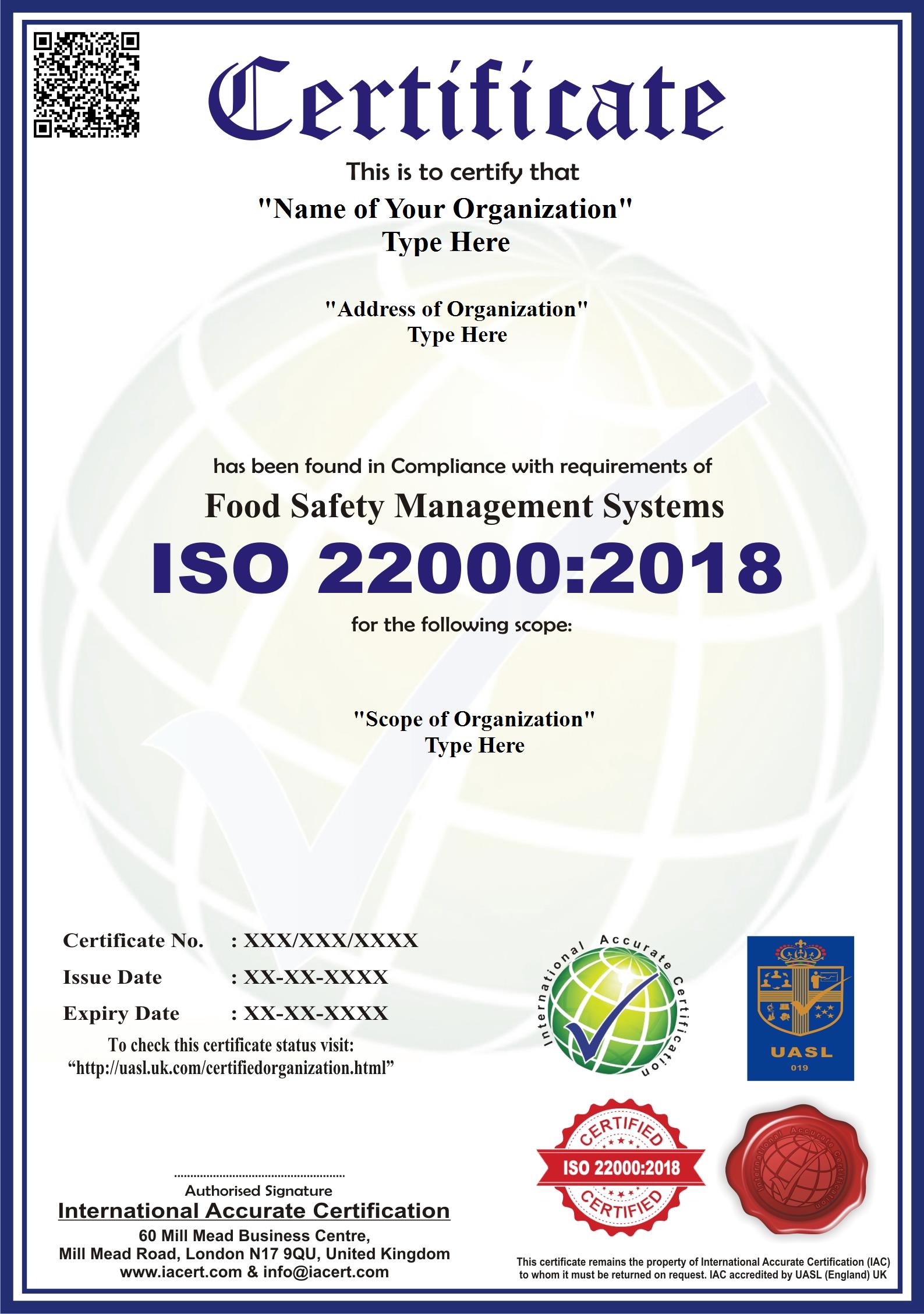 ISO 22000 Certificate Ranix
